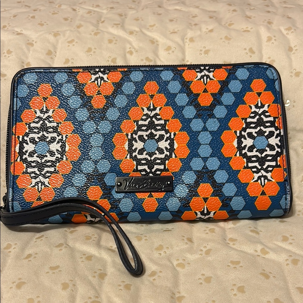 Vera Bradley Geometric Blue and Orange Wristlet